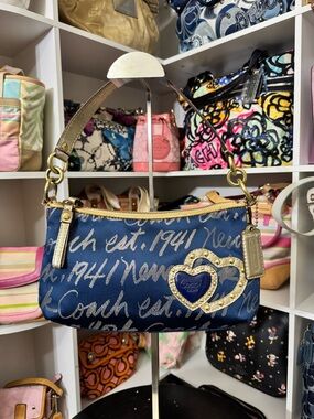 Coach 2011 Poppy Blue Script Shoulder Bag